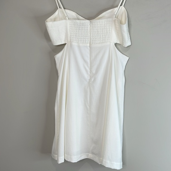 Dynamite NWT Cutout Flare Mini Dress Ivory Smocked Slub Sweetheart Neckline M - Picture 10 of 12